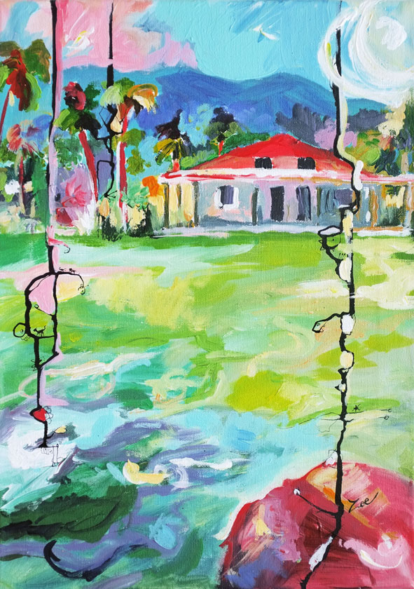 Zoé l'artiste a l'habitation Thomas l'Ermitage en guadeloupe. EXpo d'art
